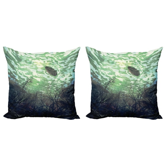 Ambesonne Fantasy Throw Pillow Cover 2 Pack, Underwater World Art, 24", Green
