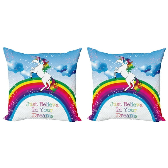 Ambesonne Fantasy Throw Pillow Cover 2 Pack, Unicorn Rainbow Fantasy, 24", Multicolor