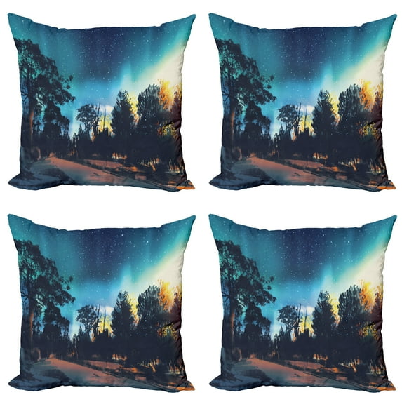 Ambesonne Fantasy Throw Pillow Cover 4 Pack, Aurora Borealis Night, 16", Multicolor