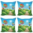 thumbnail image 1 of Ambesonne Fantasy Throw Pillow Cover 4 Pack, Candy Land Lollipops, 24", Green Blue Red, 1 of 5