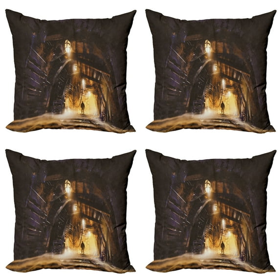 Ambesonne Fantasy Throw Pillow Cover 4 Pack, Dark Rock Smokey, 20", Orange Purple