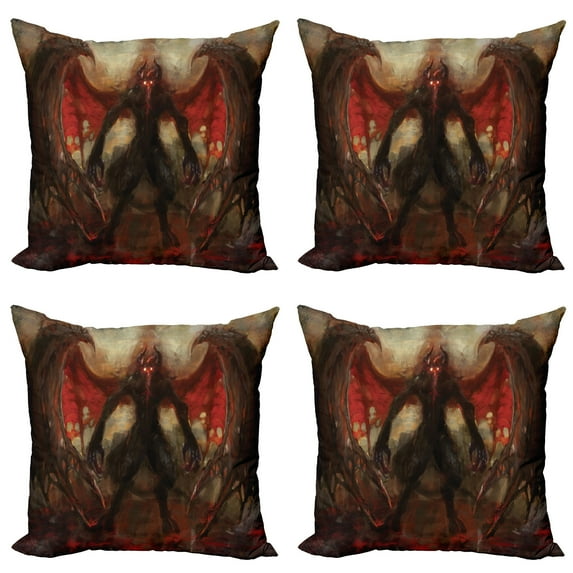 Ambesonne Fantasy Throw Pillow Cover 4 Pack, Devil Wings Themed Design, 24", Red Grey