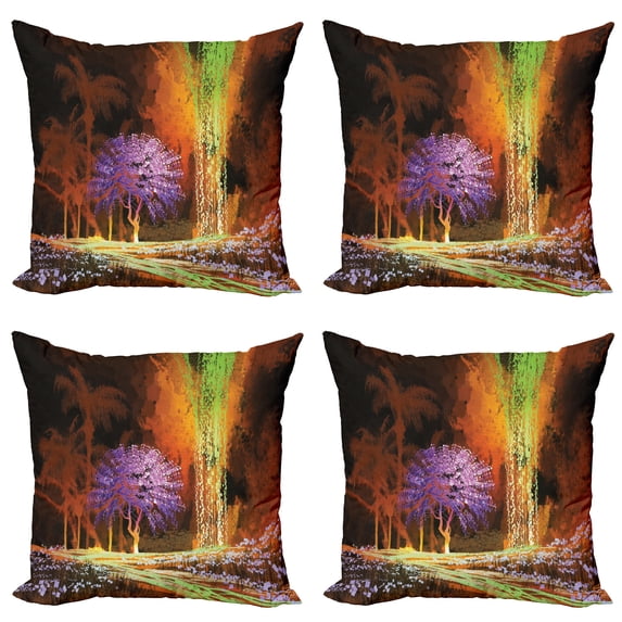 Ambesonne Fantasy Throw Pillow Cover 4 Pack, Digital Tropic Exotic, 20", Multicolor