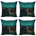 thumbnail image 1 of Ambesonne Fantasy Throw Pillow Cover 4 Pack, Elf Boats Birds Swans, 24", Sand Brown Dark Teal, 1 of 6