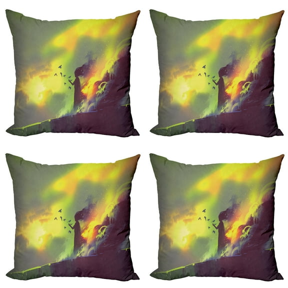 Ambesonne Fantasy Throw Pillow Cover 4 Pack, House in Magic Warm Toned, 18", Yellow Green