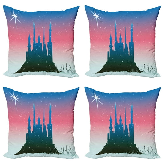 Ambesonne Fantasy Throw Pillow Cover 4 Pack, Medieval Castle Stars, 20", Blue Dark Coral
