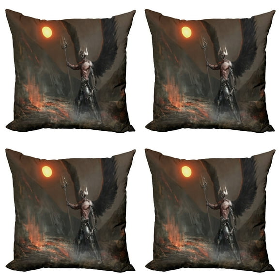 Ambesonne Fantasy Throw Pillow Cover 4 Pack, Necromancer Knight Wings, 18", Yellow and Brown
