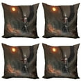 thumbnail image 1 of Ambesonne Fantasy Throw Pillow Cover 4 Pack, Necromancer Knight Wings, 20", Yellow and Brown, 1 of 7