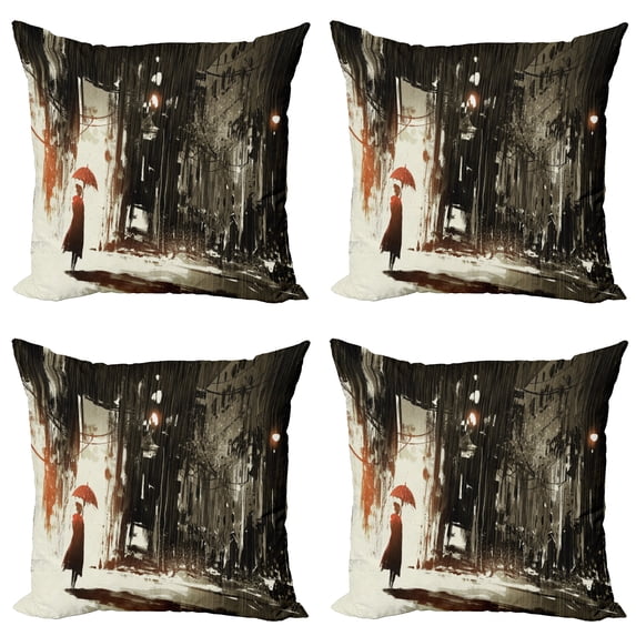 Ambesonne Fantasy Throw Pillow Cover 4 Pack, Old Superrhero in Rain, 20", Army Green Beige