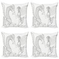 thumbnail image 1 of Ambesonne Fantasy Throw Pillow Cover 4 Pack, Woman and Dragon, 24", Black White, 1 of 5