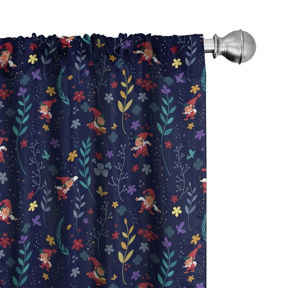 Ambesonne Fantasy Vibes Curtains, Dreamy Xmas Gnomes, Pair of 28"x95", Dark Indigo Multicolor