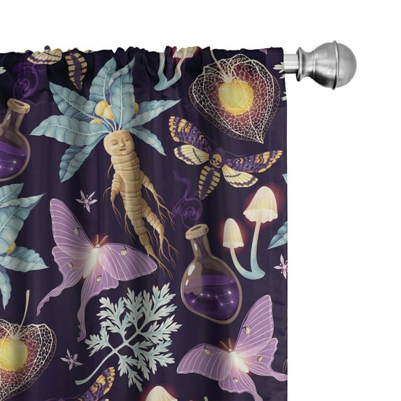 Ambesonne Fantasy Vibes Curtains, Retro Death Moth Art, Pair of 28"x95", Dark Purple Blue Grey