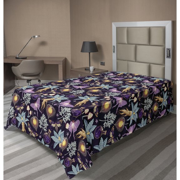 Ambesonne Fantasy Vibes Flat Bedding Sheet Soft Top Sheet, Retro Death Moth Art, Twin, Dark Purple and Blue Grey