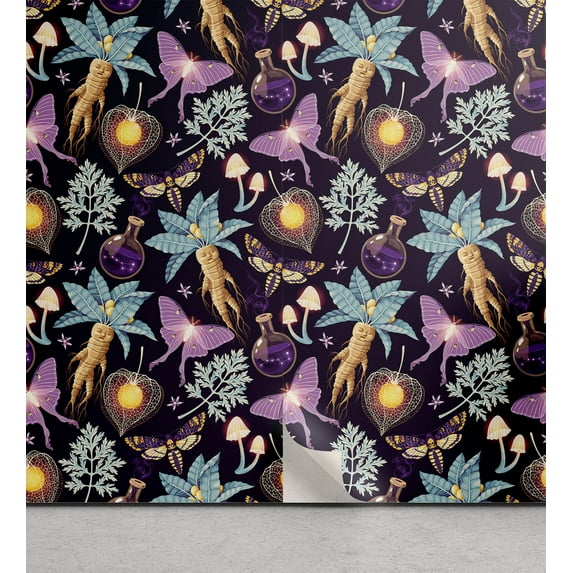 Ambesonne Fantasy Vibes Peel & Stick Wallpaper for Home, Retro Death Moth Art, 13"x36", Dark Purple Blue Grey