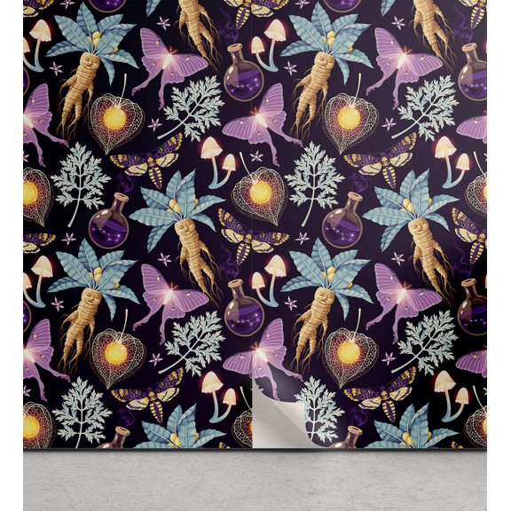 Ambesonne Fantasy Vibes Peel & Stick Wallpaper for Home, Retro Death Moth Art, 13"x36", Dark Purple Blue Grey