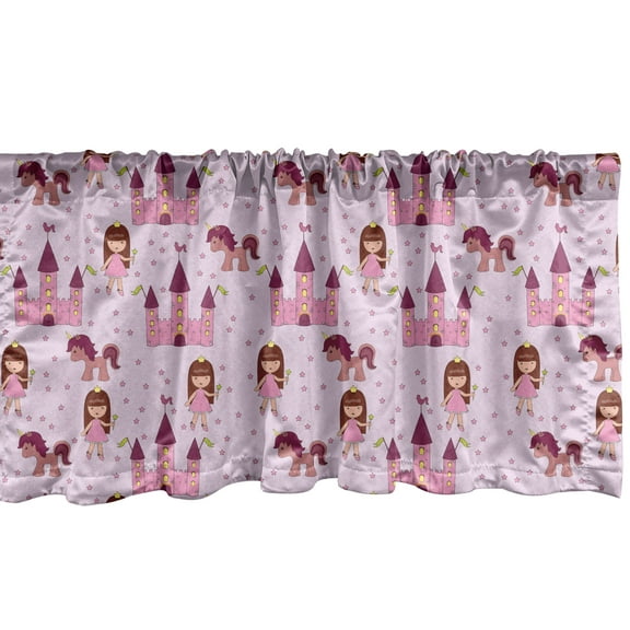 Ambesonne Fantasy Window Valance, Cartoon with Castle Stars, 54" X 18", Pale Mauve Brown Pink