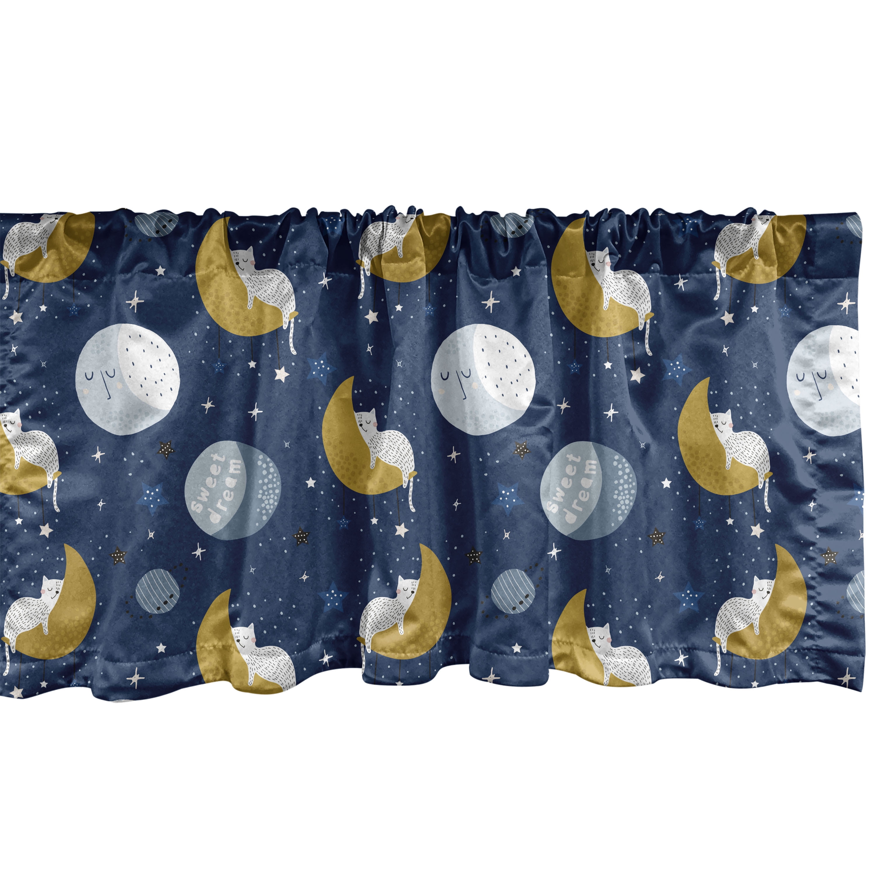 Ambesonne Fantasy Window Valance, Cats Sleeping on Moons Plot, 42