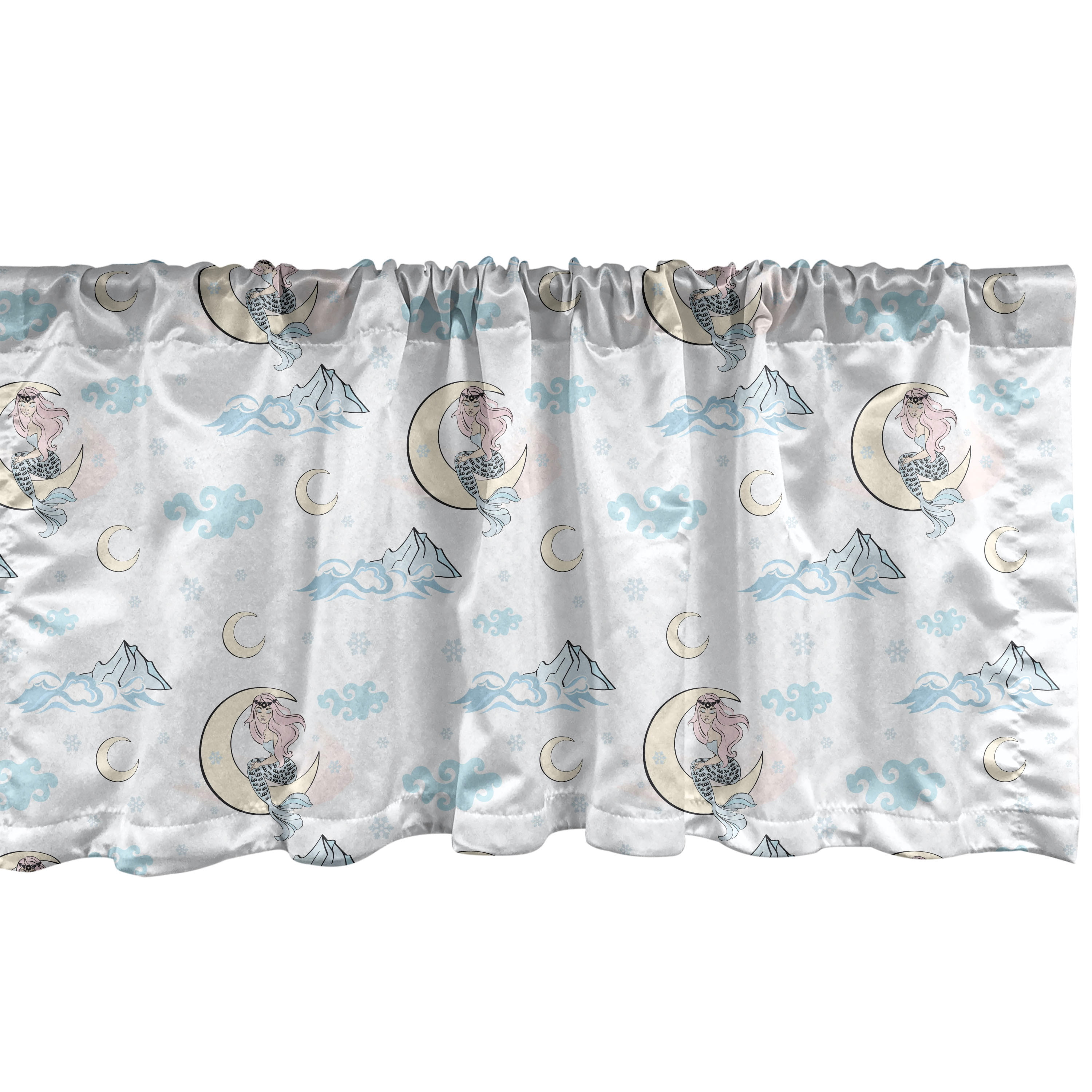 Ambesonne Fantasy Window Valance, Mermaid on a Moon at Night, 42