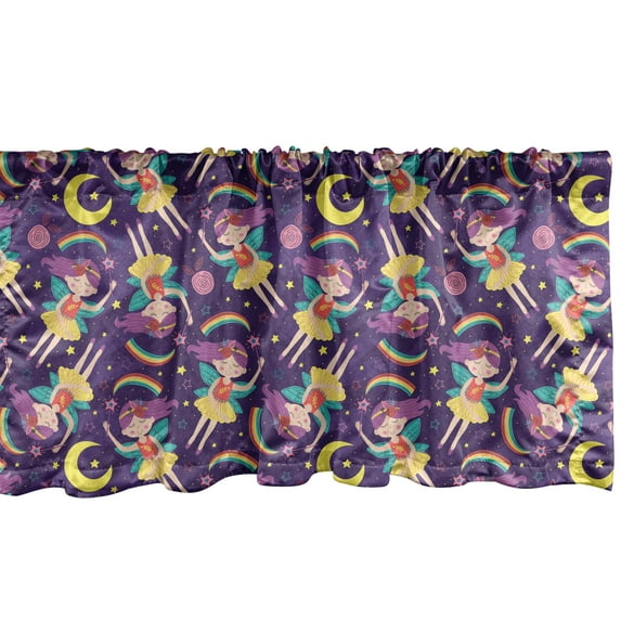 Ambesonne Fantasy Window Valance, Stars Moon Rainbows, 42" x 12", Quartz and Multicolor
