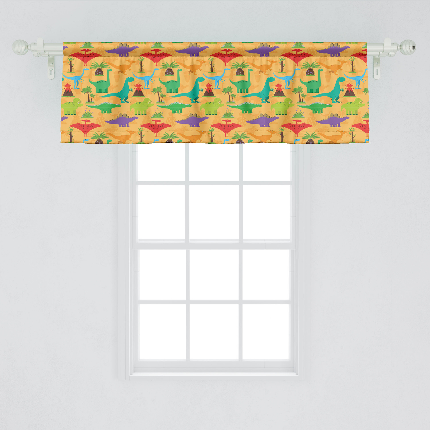 Ambesonne Fantasy Window Valance, Various Kinds of Dinosaurs ...