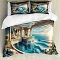 thumbnail image 1 of Ambesonne Fantasy World Duvet Cover Set, Balcony to the Ocean, Queen, Dark Turquoise and Ecru, 1 of 6