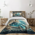 thumbnail image 1 of Ambesonne Fantasy World Quilted Coverlet 2 Pcs, Balcony to the Ocean, Twin Size, Dark Turquoise and Ecru, 1 of 4