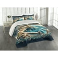 thumbnail image 1 of Ambesonne Fantasy World Quilted Coverlet 3 Pcs, Balcony to the Ocean, Queen Size, Dark Turquoise and Ecru, 1 of 4