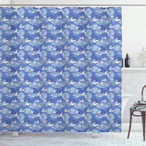 Ambesonne Fantasy World Shower Curtain, Unicorns and Clouds, 69"Wx70"L, Ceil Blue Pale Blue