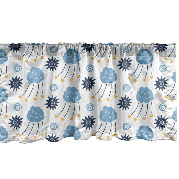 Ambesonne Fantasy World Window Valance, Doodle Astronomy Clouds Swirls and Stars, Curtain Valance for Kitchen Bedroom Decor with Rod Pocket, 54" X 18", Slate Blue Apricot