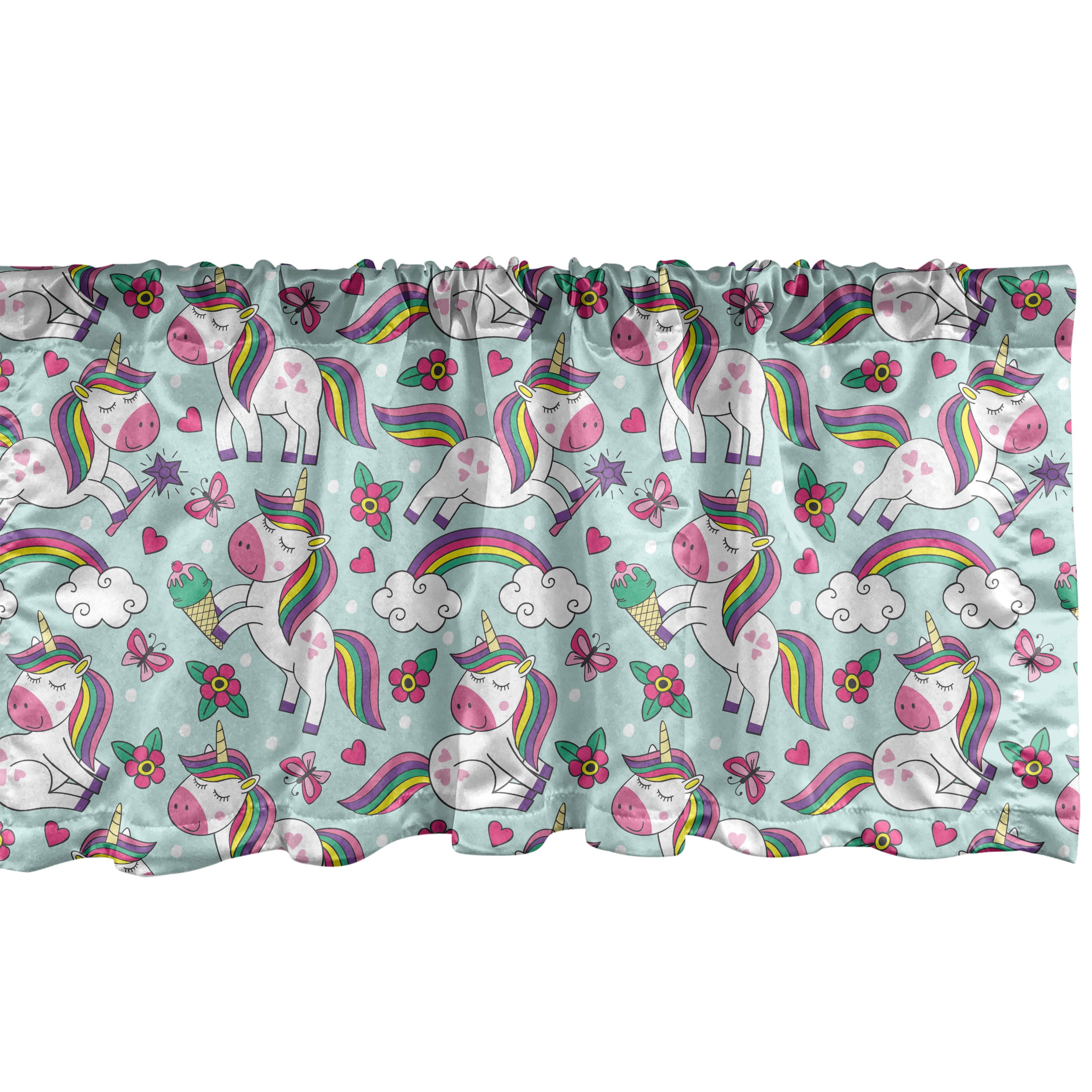 Ambesonne Fantasy World Window Valance, Unicorns Ice Cream, 42
