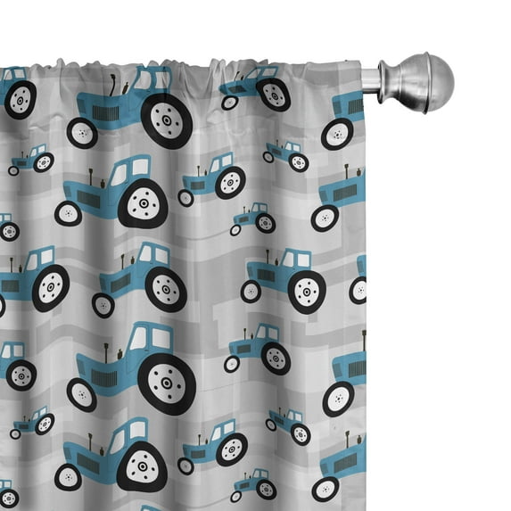 Ambesonne Farm 4-Panel Curtains, Tractor Trucks Harvest Art, 56"x63", Sea Blue and Pale Grey