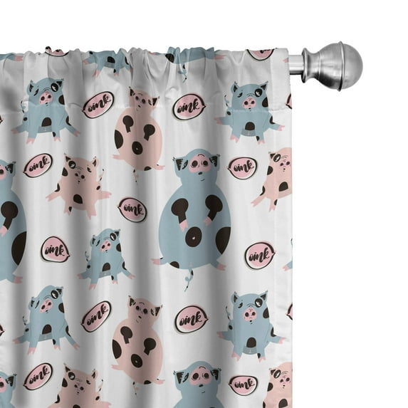 Ambesonne Farm Animal Curtains, Cartoon Pigs Art, Pair of 28"x95", Blue Grey Blush