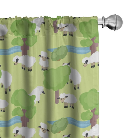 Ambesonne Farm Animal Curtains, Cartoon Sheep in Forest, Pair of 28"x63", Pale Green Multicolor