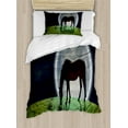 thumbnail image 1 of Ambesonne Farm Animal Duvet Cover Sets, Horse on Hill Full Moon, 2-Twin, Night Blue Fern Green, 1 of 3