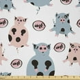thumbnail image 1 of Ambesonne Farm Animal Fabric by the Yard Microfiber, Cartoon Pigs Art, 3 Yards, Blue Grey Blush, 1 of 2