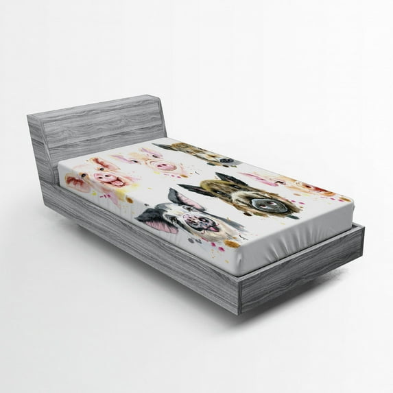 Ambesonne Farm Animal Fitted Sheet, Breeds of Pig, Queen Size, Multicolor