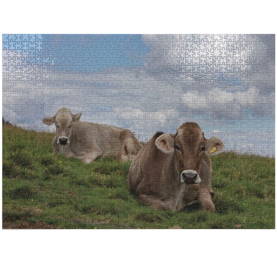 Ambesonne Farm Animal Jigsaw Puzzle Durable Cardboard, Resting Cows and Sky, 1000 pcs, Multicolor