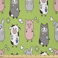 thumbnail image 1 of Ambesonne Farm Fabric by the Yard Microfiber, Cartoon Rabbit Pig Cow Hearts, 2 Yards, Apple Green and Pale Salmon, 1 of 2