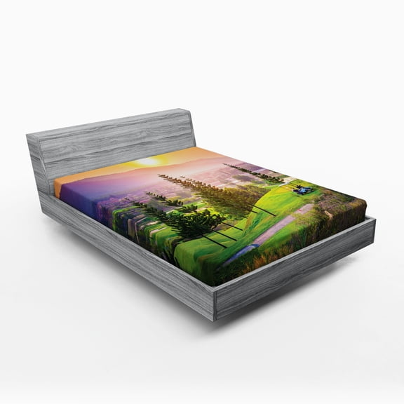 Ambesonne Farm House Fitted Sheet, Golf Spring Sunset, Full Size, Multicolor