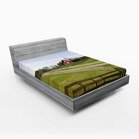 Ambesonne Farm House Fitted Sheet, Rural Country House, Queen Size, Multicolor