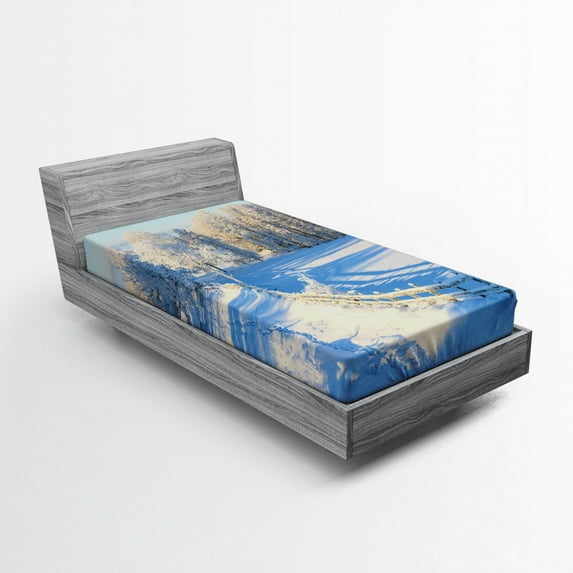 Ambesonne Farm House Fitted Sheet, Winter Snowy Pines, Twin XL Size, White Blue