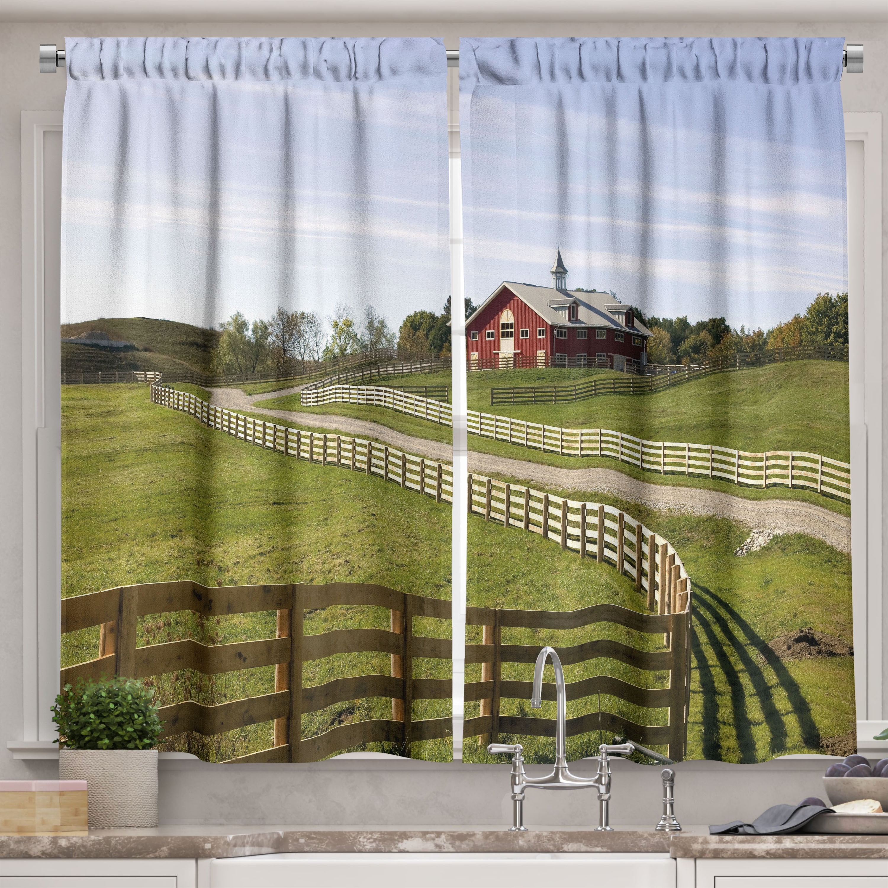 Ambesonne Farm House Kitchen Curtains, Rural Country House, 55"x30", Multicolor - Walmart.com