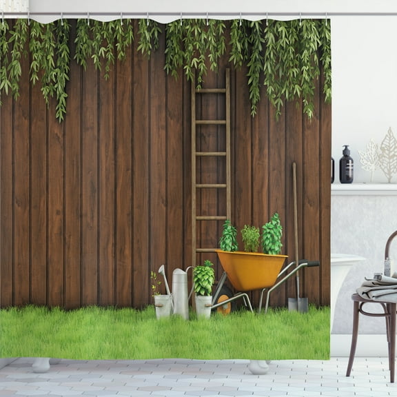 Ambesonne Farm House Shower Curtain, Gardening Materials, 69"Wx84"L, Green Brown