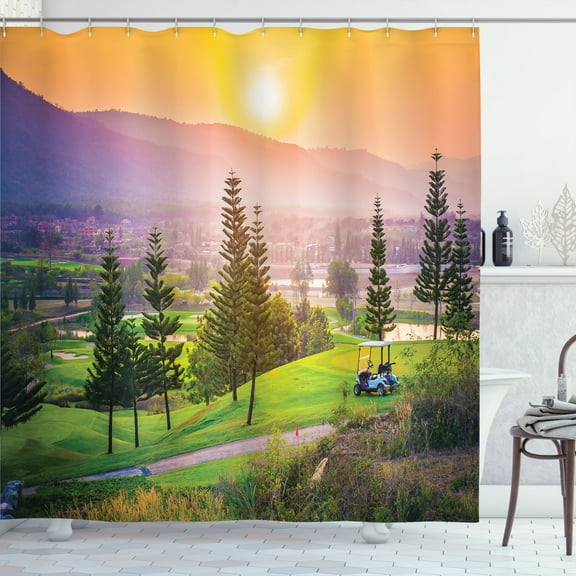 Ambesonne Farm House Shower Curtain, Golf Spring Sunset, 69"Wx70"L, Multicolor