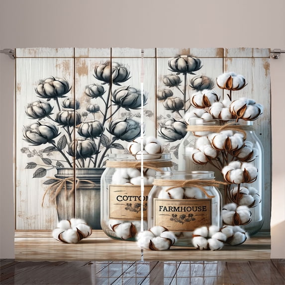 Ambesonne Farmhouse Curtains 2 Panel Set, Neutral Boho Botanical, 108" x 63", Tan Dark Cadet Blue