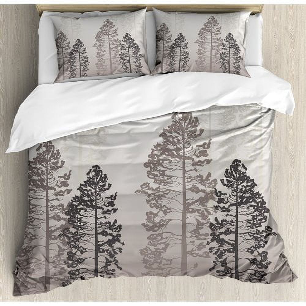 King Gray and Brown Microfiber Farmhouse Duvet Cover Set