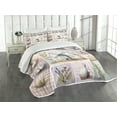thumbnail image 1 of Ambesonne Farmhouse Quilted Bedspread Set 3 Pcs, Pastel Cottagecore Square, Queen Size, Lilac Rose Mint Green, 1 of 4