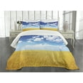 thumbnail image 1 of Ambesonne Farmhouse Quilted Bedspread Set 3 Pcs, Wheat Field Summer, Queen Size, Earth Yellow Blue White, 1 of 5