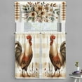 thumbnail image 1 of Ambesonne Farmhouse Valance & Curtain 3 Pcs Set, Rooster Flowers Rustic, 55"x45", Tan Taupe and Dark Pink, 1 of 7