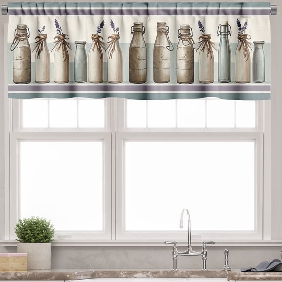 Ambesonne Farmhouse Valance Pack of 2, Lavenders Cottagecore Art, 42"X18", Pale Teal Eggshell